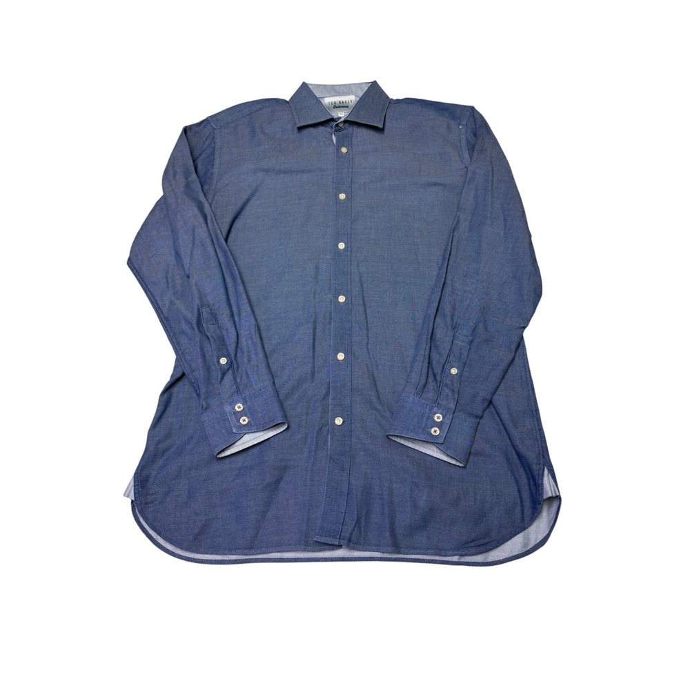 Ted Baker Endurance Mens 15.5 32/33 Blue Micro Pattern Cotton Dress Shirt